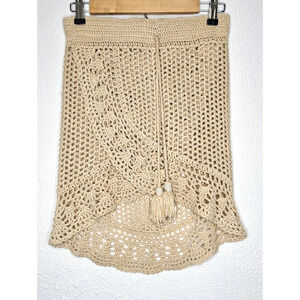 Surf Gypsy Womens Mini Skirt Medium Tan Crochet Cover Up High Low Beach Boho